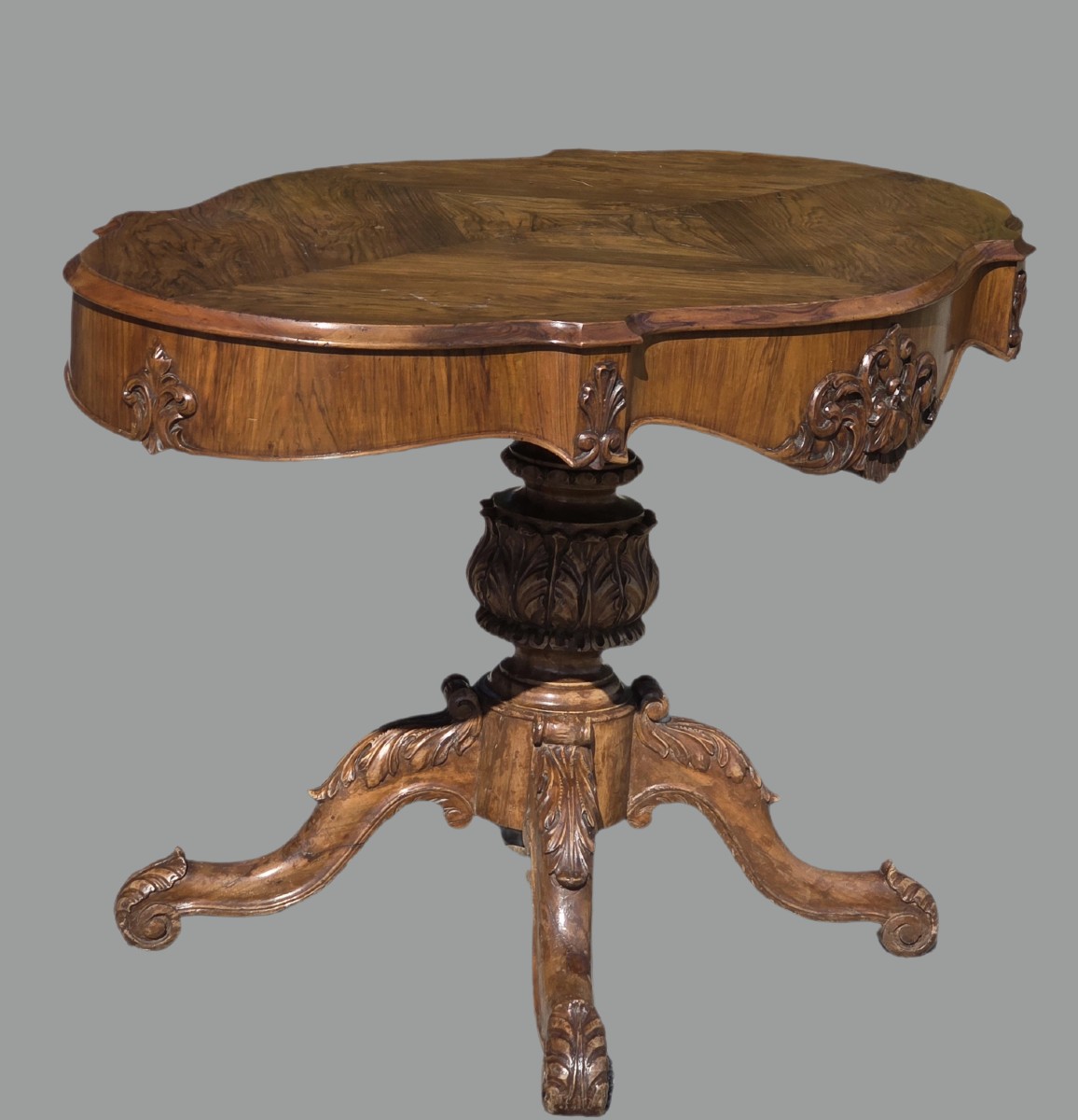 Carlo X Biscuit Table With Walnut Veneer – Italy, Mid-19th Century-photo-2