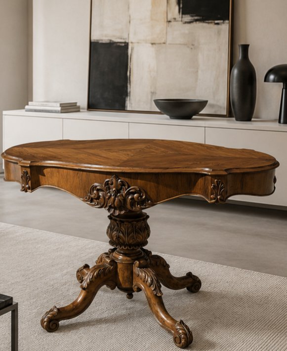 Carlo X Biscuit Table With Walnut Veneer – Italy, Mid-19th Century-photo-1