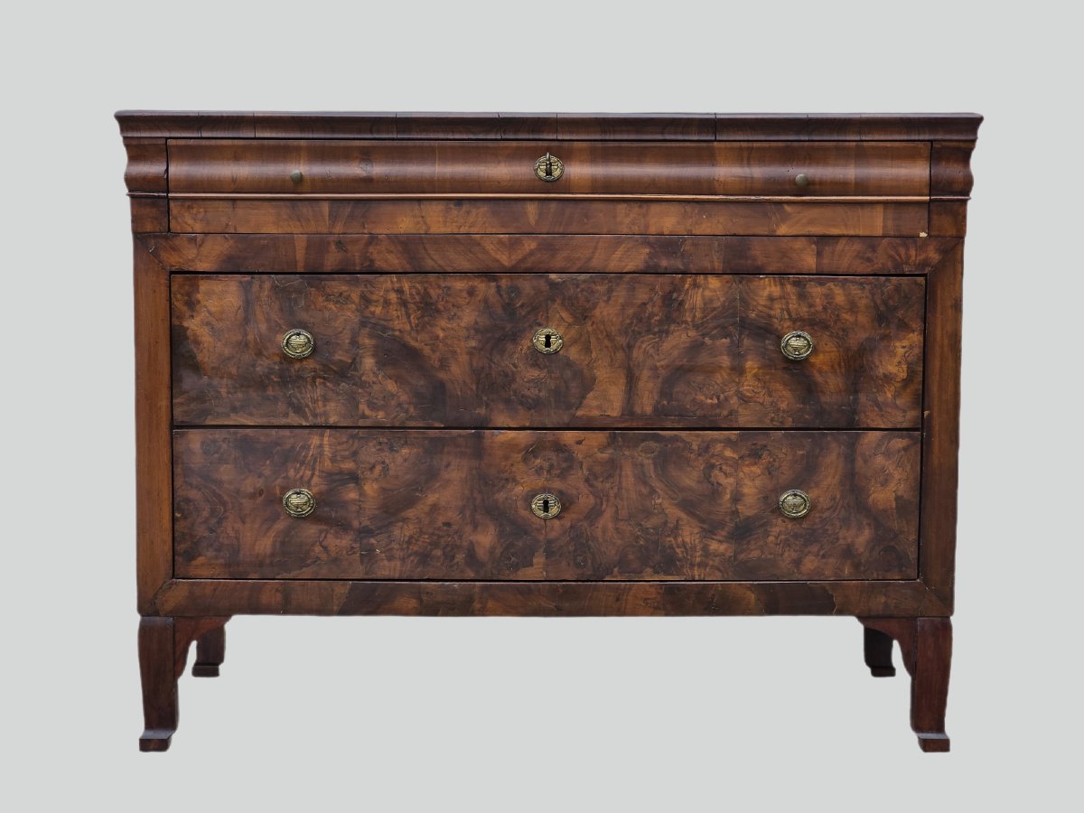 Carlo X–louis Philippe Chest Of Drawers In Walnut And Burl, Italy, Circa 1830-photo-3