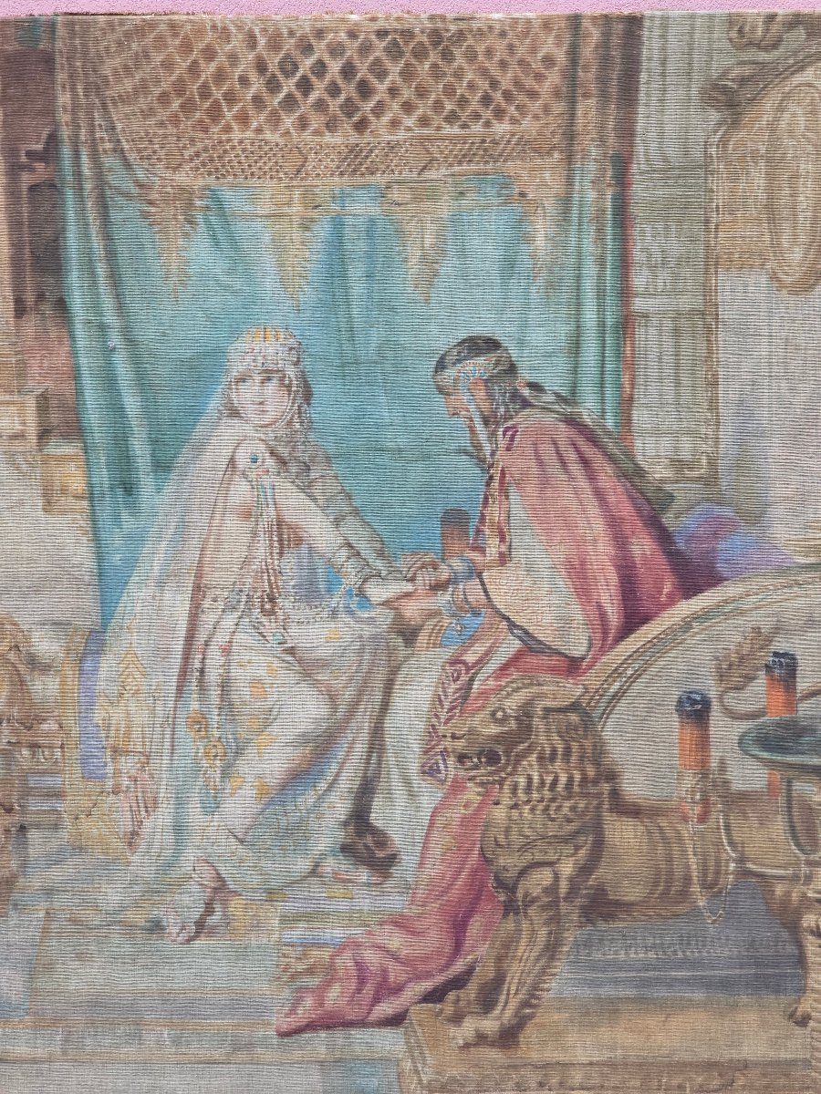 Large Orientalist Succo D’erba “the Queen Of Sheba” After Fortunino Matania-photo-3
