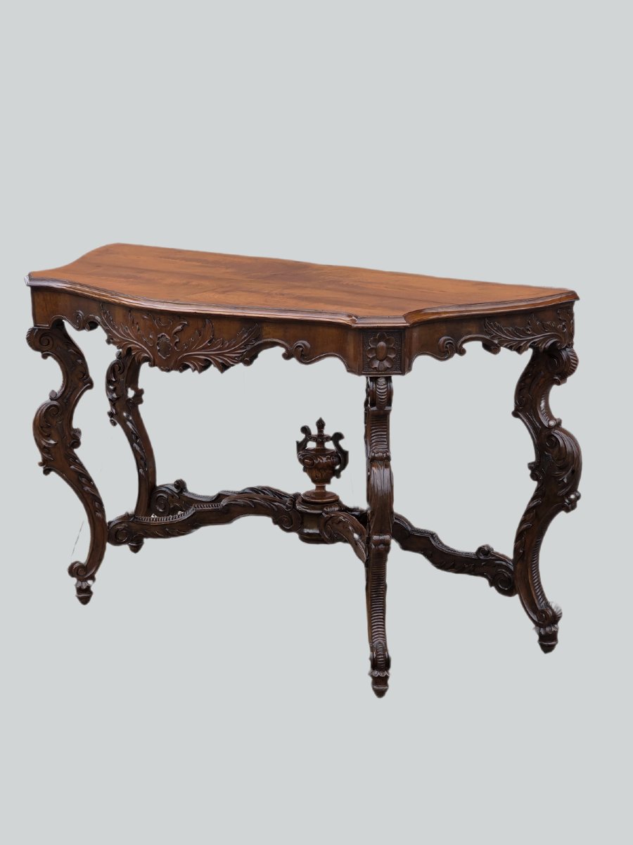 Carved Walnut Carlo X Console Table, Venetian Region, Early 19th Century-photo-2