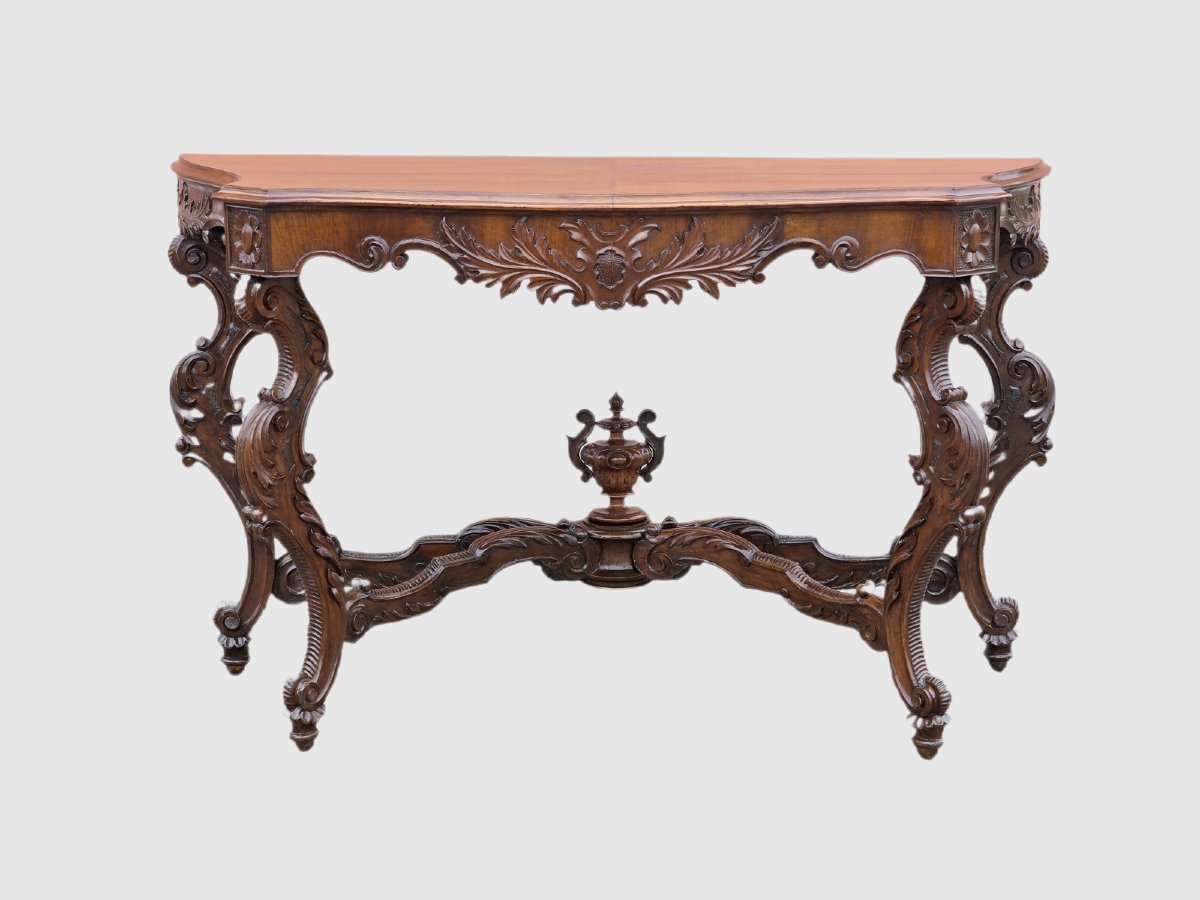 Carved Walnut Carlo X Console Table, Venetian Region, Early 19th Century-photo-3