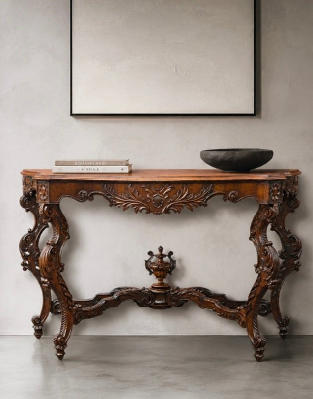 Carved Walnut Carlo X Console Table, Venetian Region, Early 19th Century-photo-1