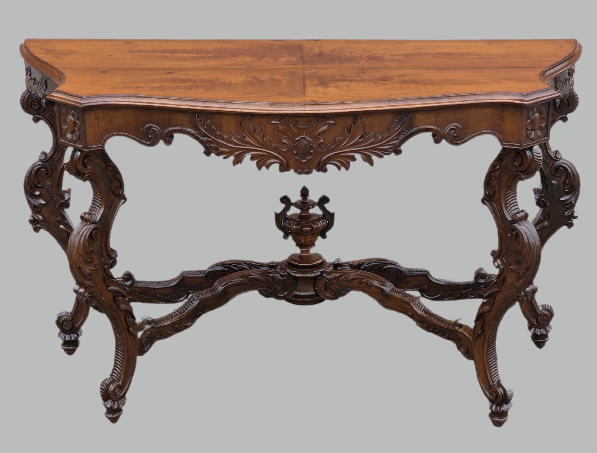 Carved Walnut Carlo X Console Table, Venetian Region, Early 19th Century