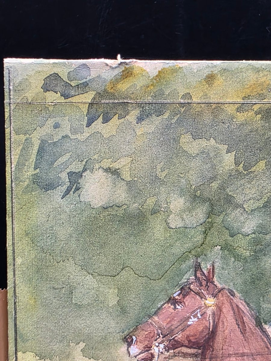 Military Watercolor Depicting Horsemen, Signed And Dated 1912-photo-6