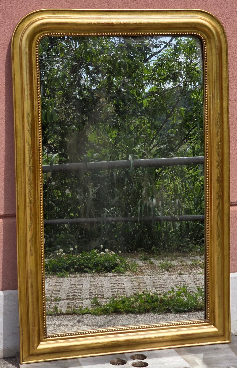 Miroir français doré à la feuille d'or avec glace d'origine – XIXe siècle-photo-2