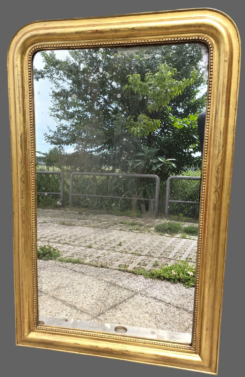 Miroir français doré à la feuille d'or avec glace d'origine – XIXe siècle-photo-3
