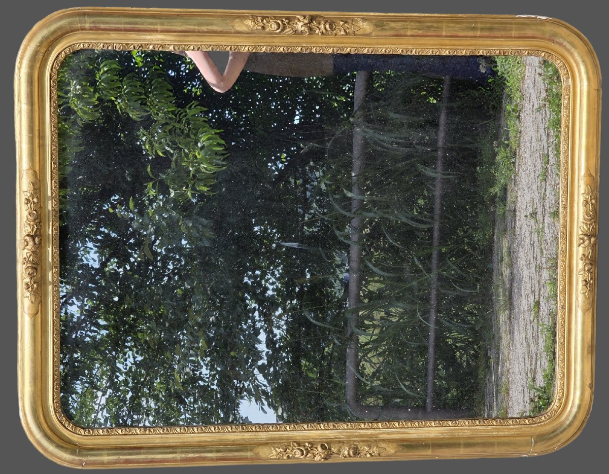 Large French Louis Philippe Mirror, Gilded With Gold Leaf, Featuring The Original Mercury Mirror-photo-2