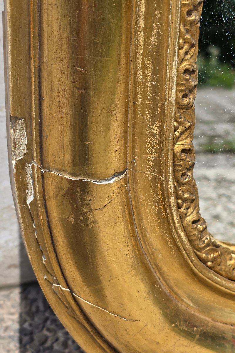 Large French Louis Philippe Mirror, Gilded With Gold Leaf, Featuring The Original Mercury Mirror-photo-3
