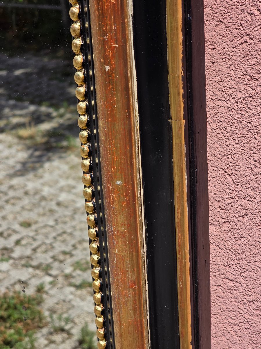Miroir français laqué noir et doré à la feuille d’or, fin XIXe siècle, 95 x 71 cm-photo-2