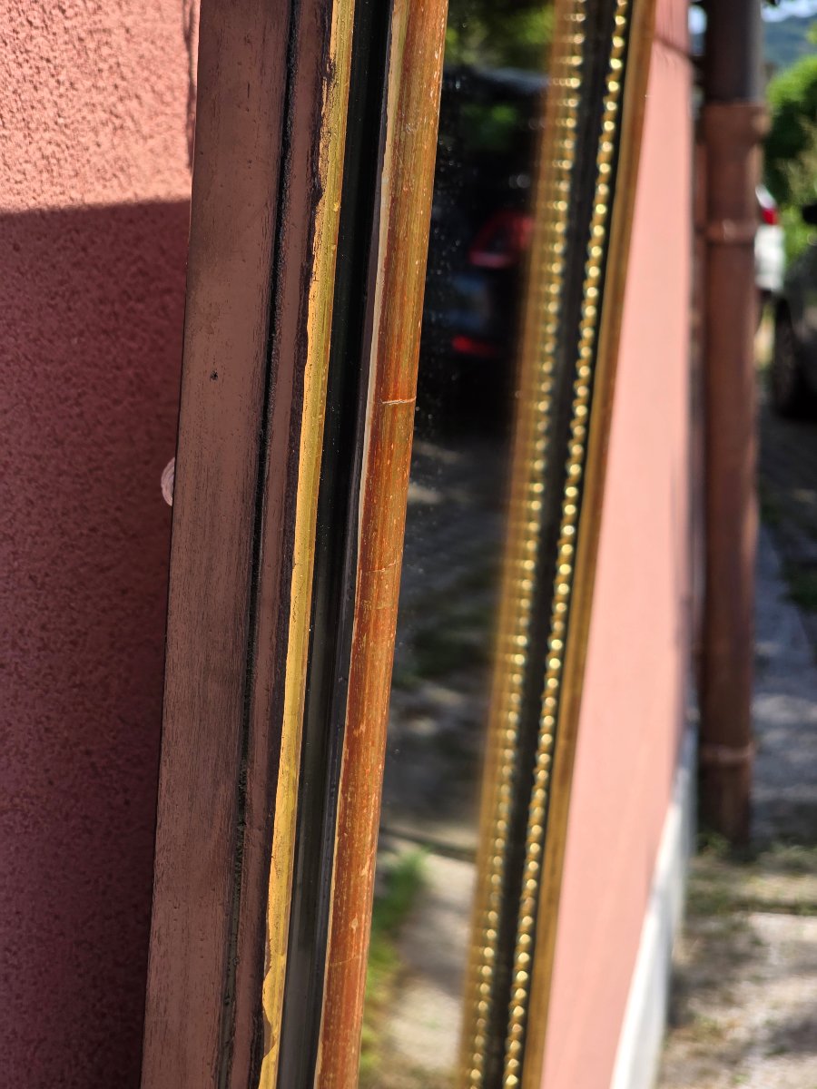 Miroir français laqué noir et doré à la feuille d’or, fin XIXe siècle, 95 x 71 cm-photo-4