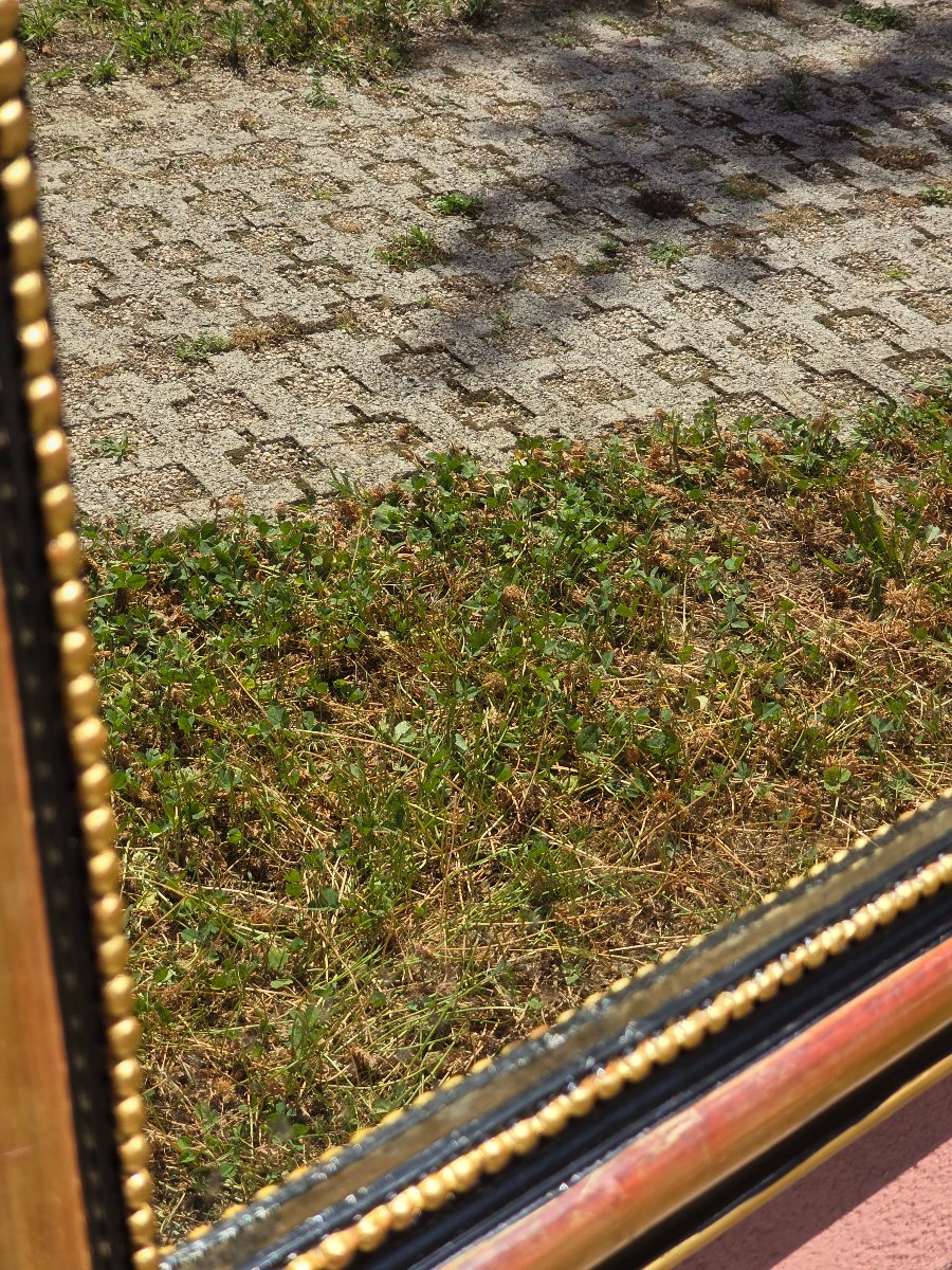 Miroir français laqué noir et doré à la feuille d’or, fin XIXe siècle, 95 x 71 cm-photo-2