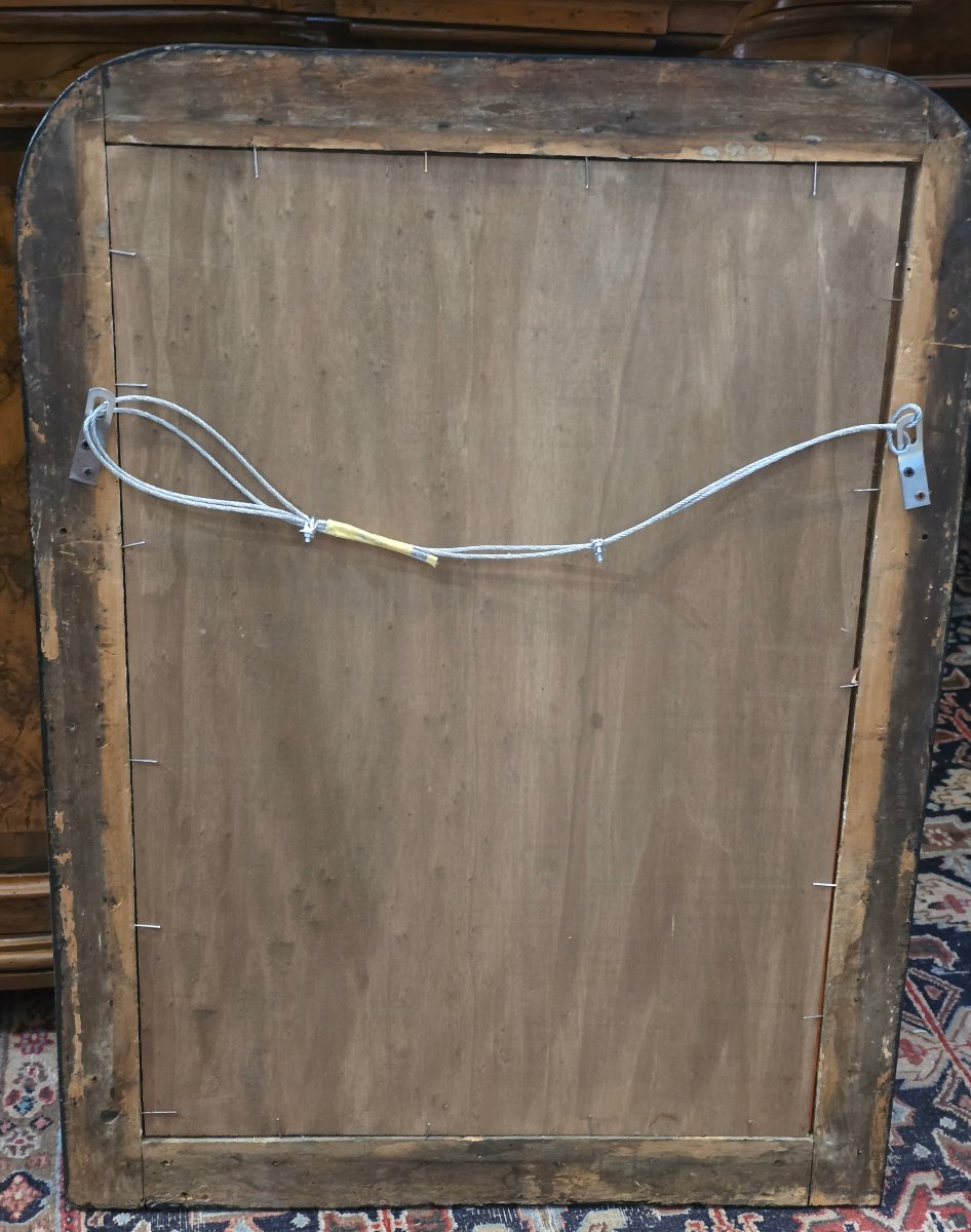 Miroir français laqué noir et doré à la feuille d’or, fin XIXe siècle, 95 x 71 cm-photo-4