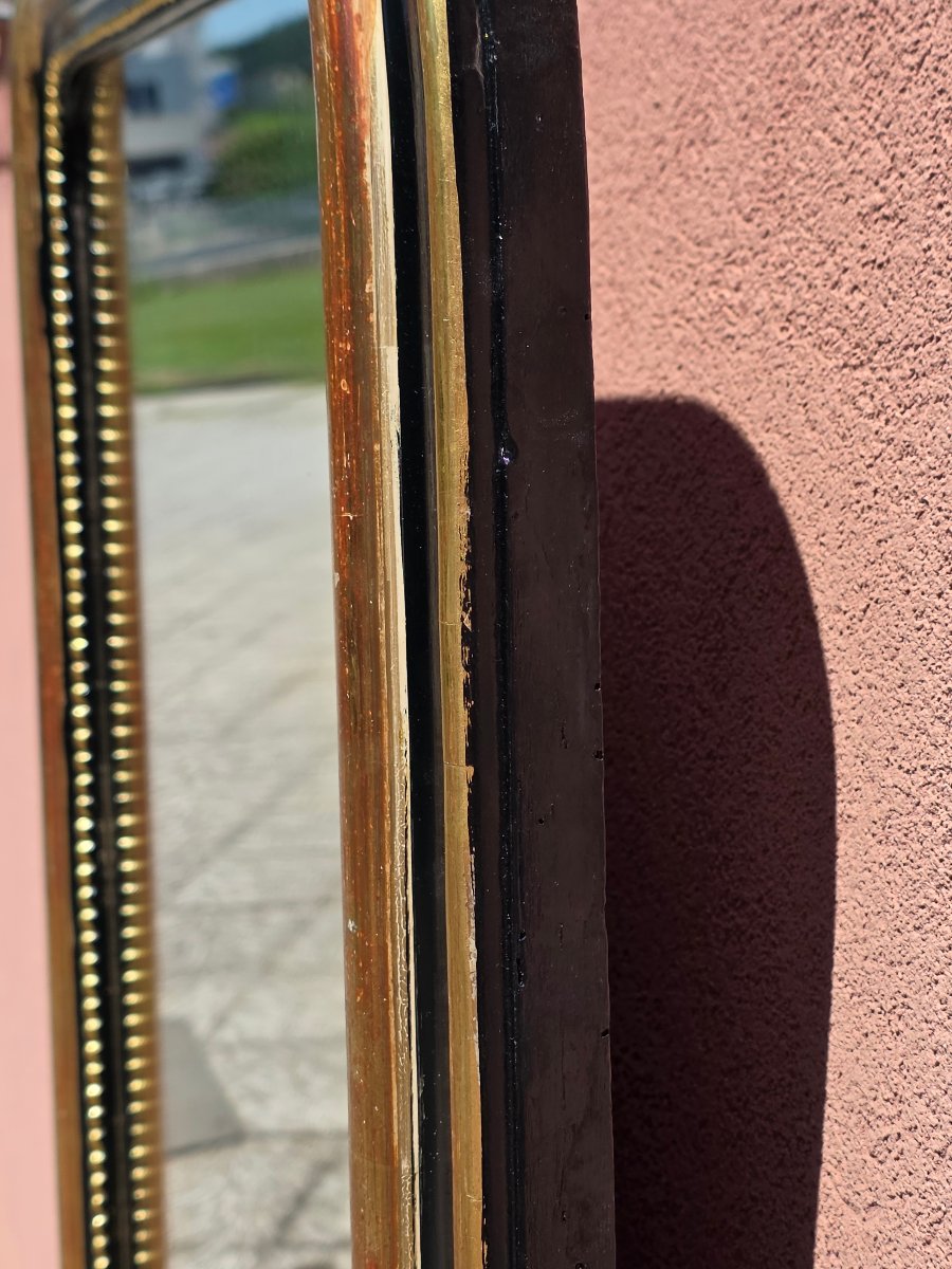 Miroir français laqué noir et doré à la feuille d’or, fin XIXe siècle, 95 x 71 cm-photo-5
