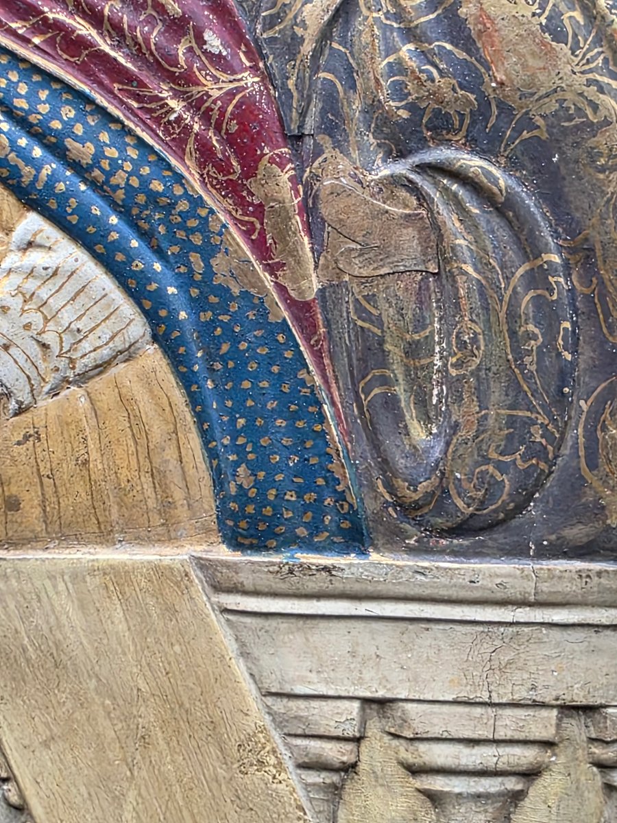 Paire de panneaux dévotionnels dorés avec scènes de la vie de la Vierge, Vénétie, fin XVIIIe si-photo-3