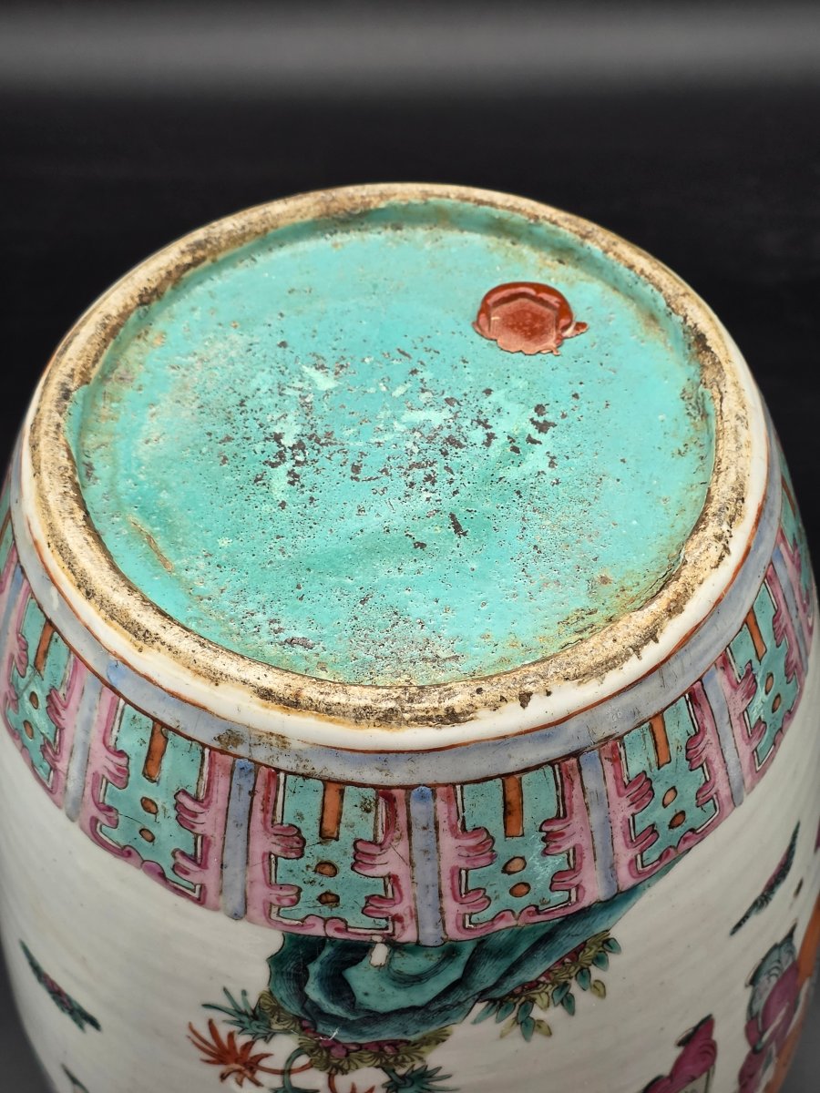 Large Painted Chinese Porcelain Potiche Vase With Lid – 20th Century-photo-2