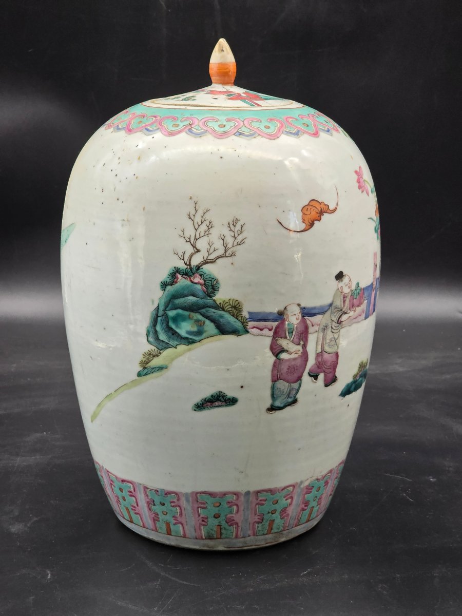 Large Painted Chinese Porcelain Potiche Vase With Lid – 20th Century-photo-4