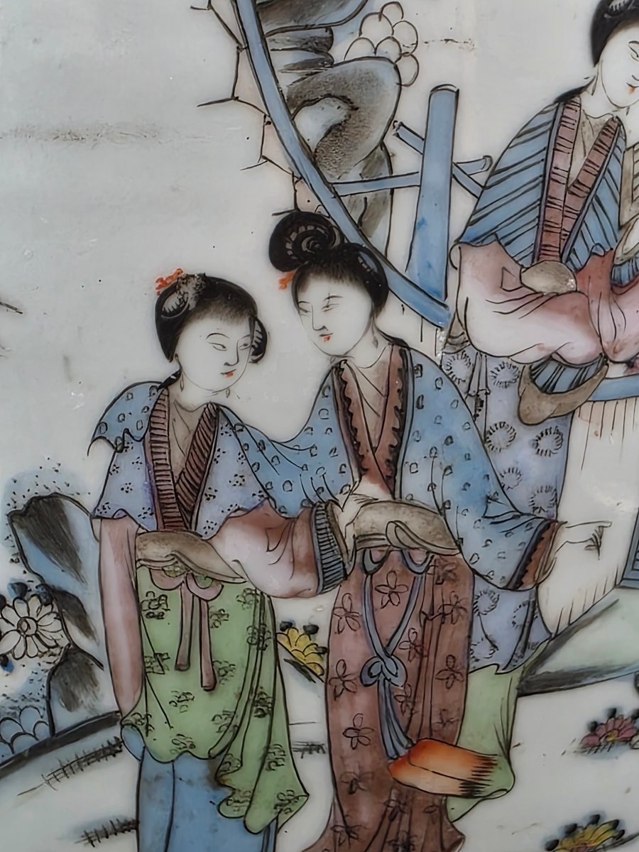 Large Chinese Porcelain Vase With Figurative Scenes And Calligraphy - H 59.5 Cm-photo-2