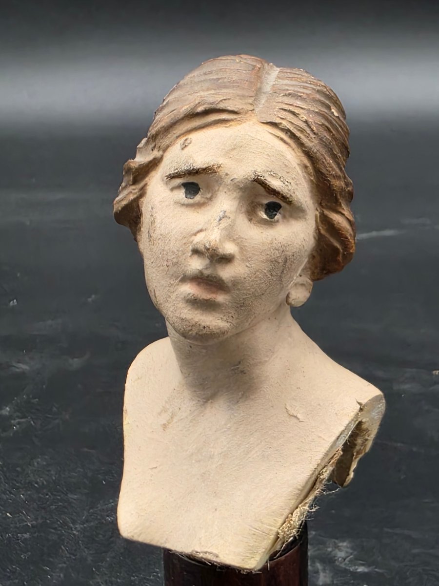 Trois têtes de santons de crèche napolitaine en terre cuite polychrome – Début du XIXe siècle-photo-2