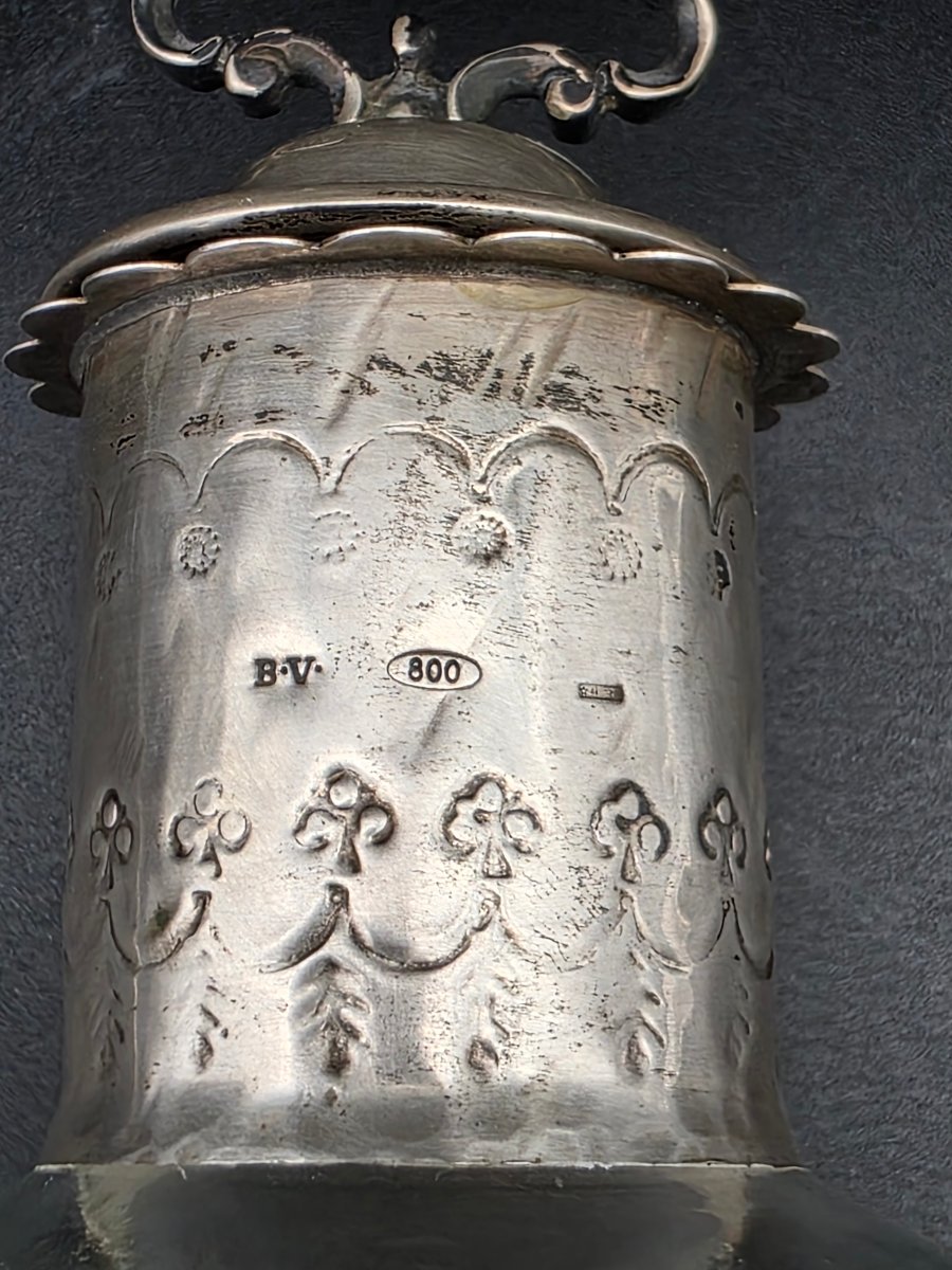 Carafe à liqueur en verre gravé avec monture en argent 800, Venise, fin XIXe siècle-photo-5