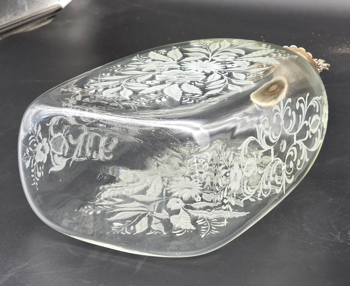 Carafe à liqueur en verre gravé avec monture en argent 800, Venise, fin XIXe siècle-photo-6