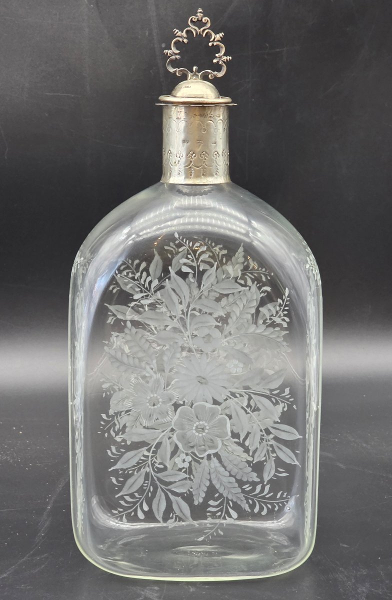 Carafe à liqueur en verre gravé avec monture en argent 800, Venise, fin XIXe siècle