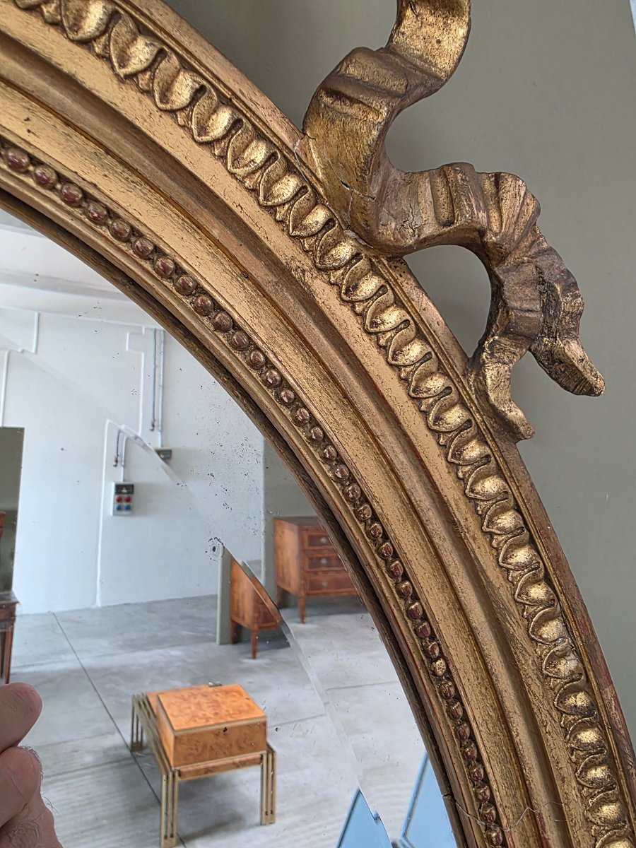 Gilded French Oval Mirror With A "love Knot" – Napoleon III Period, 19th Century-photo-4