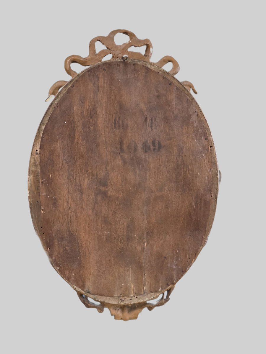Gilded French Oval Mirror With A "love Knot" – Napoleon III Period, 19th Century-photo-5