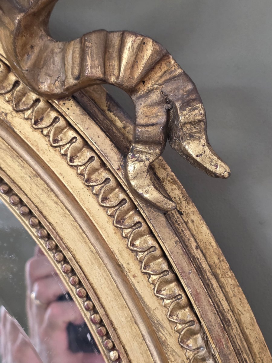 Gilded French Oval Mirror With A "love Knot" – Napoleon III Period, 19th Century-photo-7
