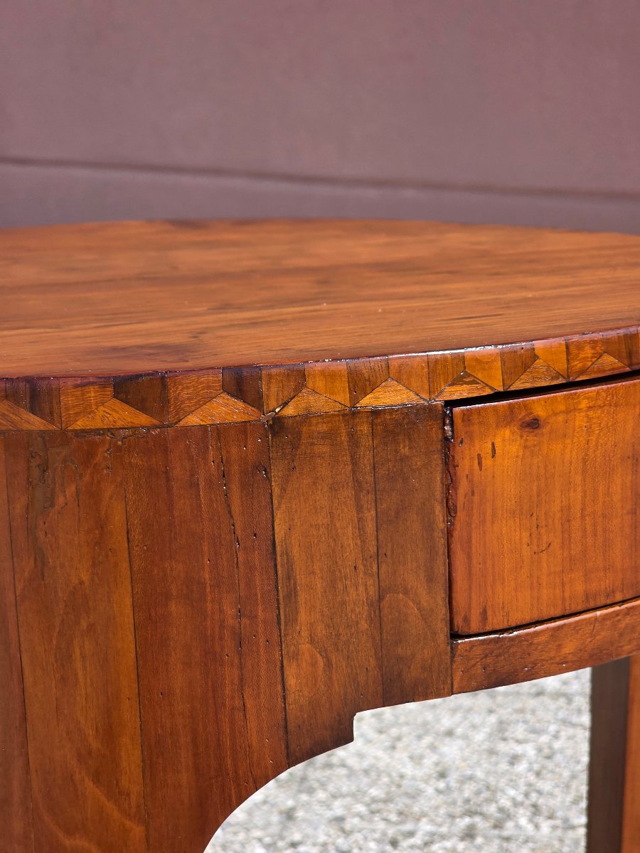 Round Venetian Directoire-empire-style Coffee Table In Inlaid Cherry Wood, Early 19th Century-photo-2