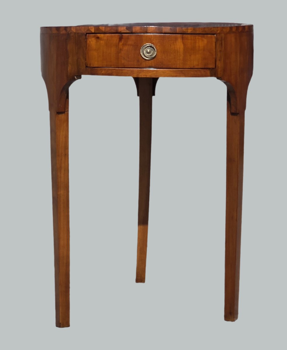 Round Venetian Directoire-empire-style Coffee Table In Inlaid Cherry Wood, Early 19th Century-photo-3