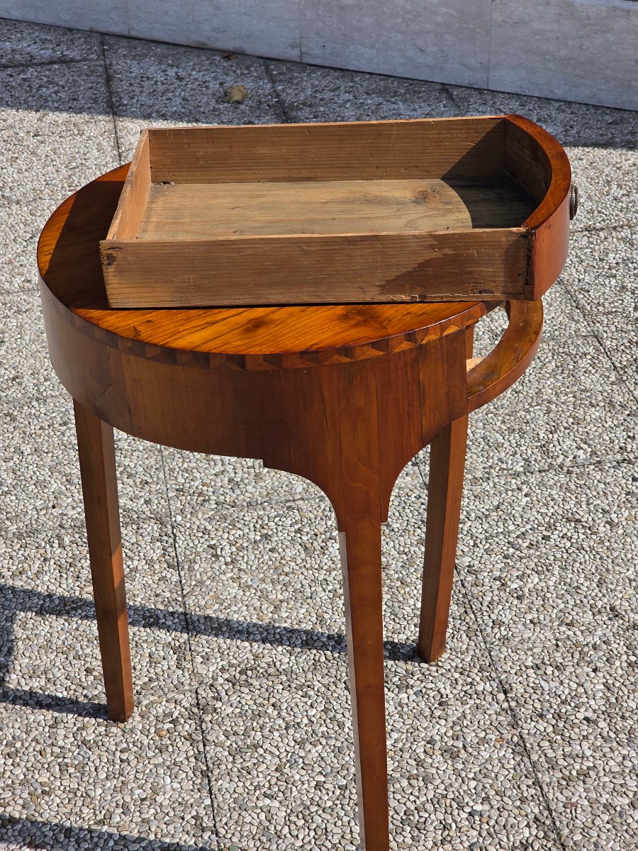 Round Venetian Directoire-empire-style Coffee Table In Inlaid Cherry Wood, Early 19th Century-photo-4
