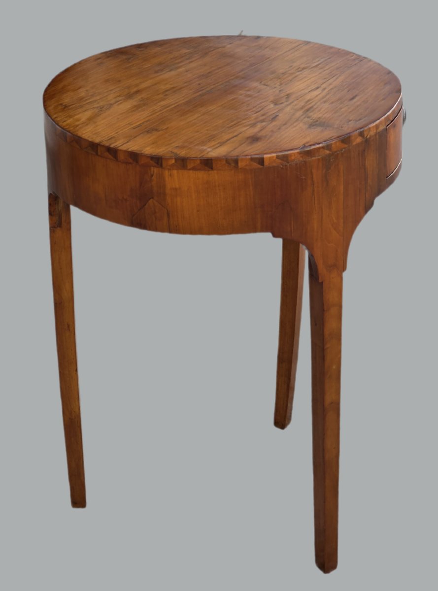 Round Venetian Directoire-empire-style Coffee Table In Inlaid Cherry Wood, Early 19th Century-photo-1