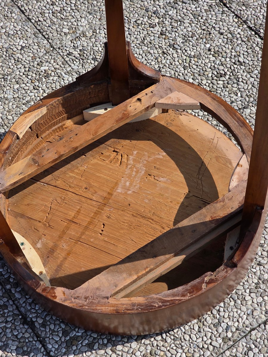 Round Venetian Directoire-empire-style Coffee Table In Inlaid Cherry Wood, Early 19th Century-photo-2