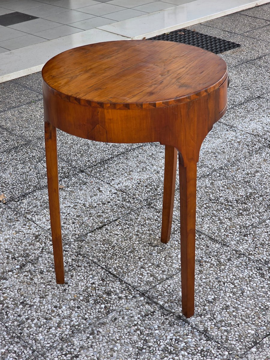 Round Venetian Directoire-empire-style Coffee Table In Inlaid Cherry Wood, Early 19th Century-photo-3