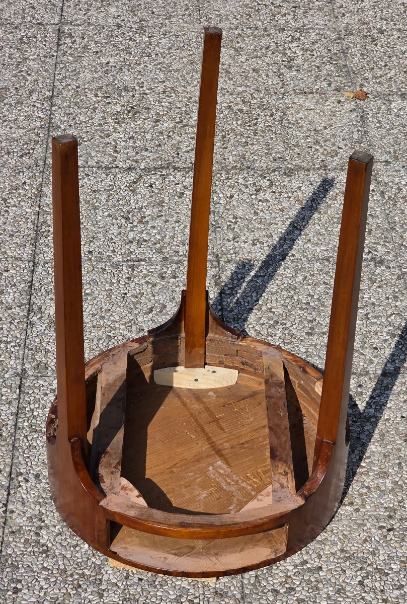 Round Venetian Directoire-empire-style Coffee Table In Inlaid Cherry Wood, Early 19th Century-photo-4