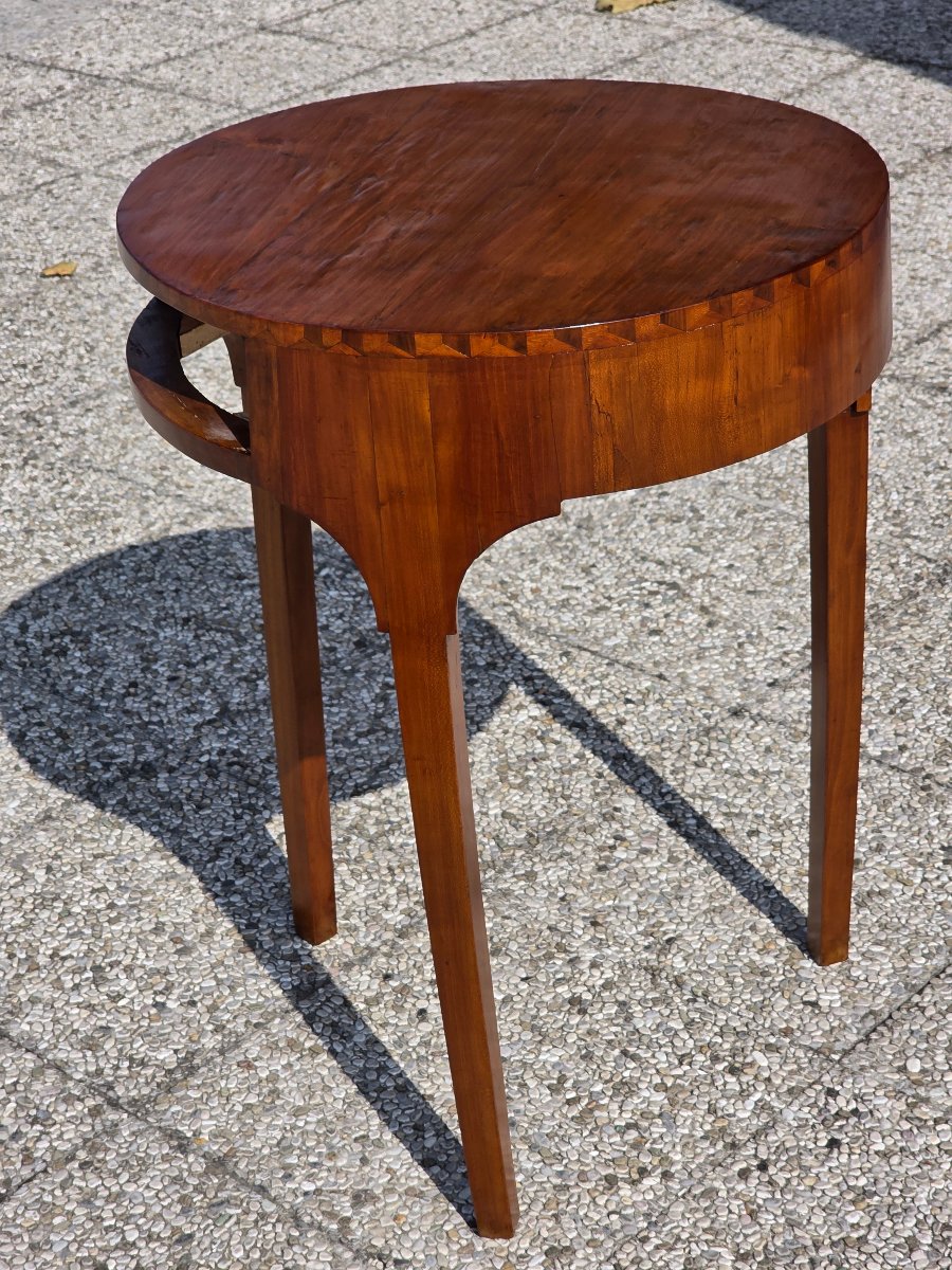 Round Venetian Directoire-empire-style Coffee Table In Inlaid Cherry Wood, Early 19th Century-photo-5