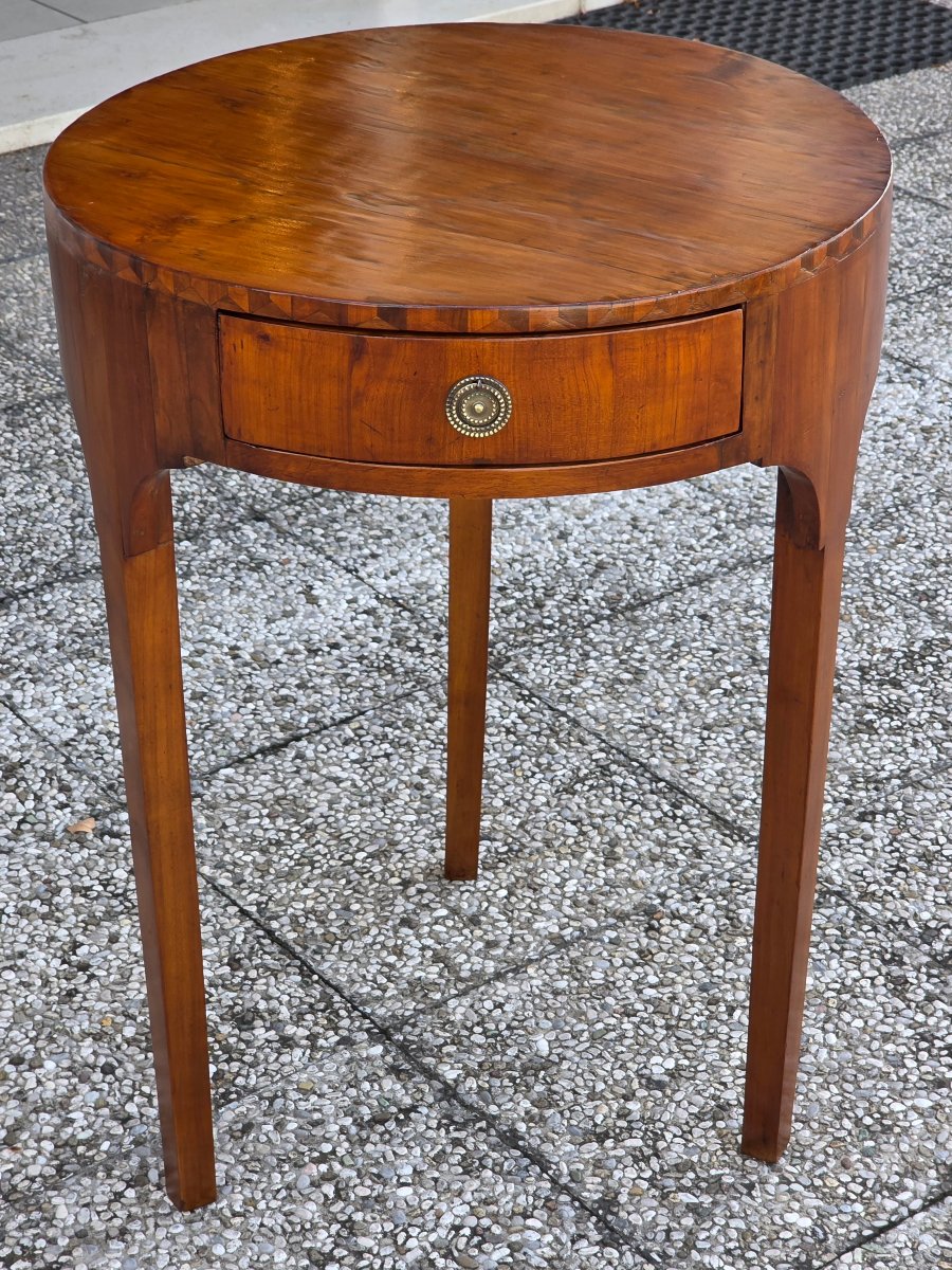 Round Venetian Directoire-empire-style Coffee Table In Inlaid Cherry Wood, Early 19th Century-photo-7