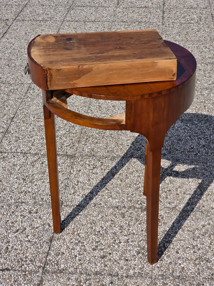 Round Venetian Directoire-empire-style Coffee Table In Inlaid Cherry Wood, Early 19th Century-photo-8