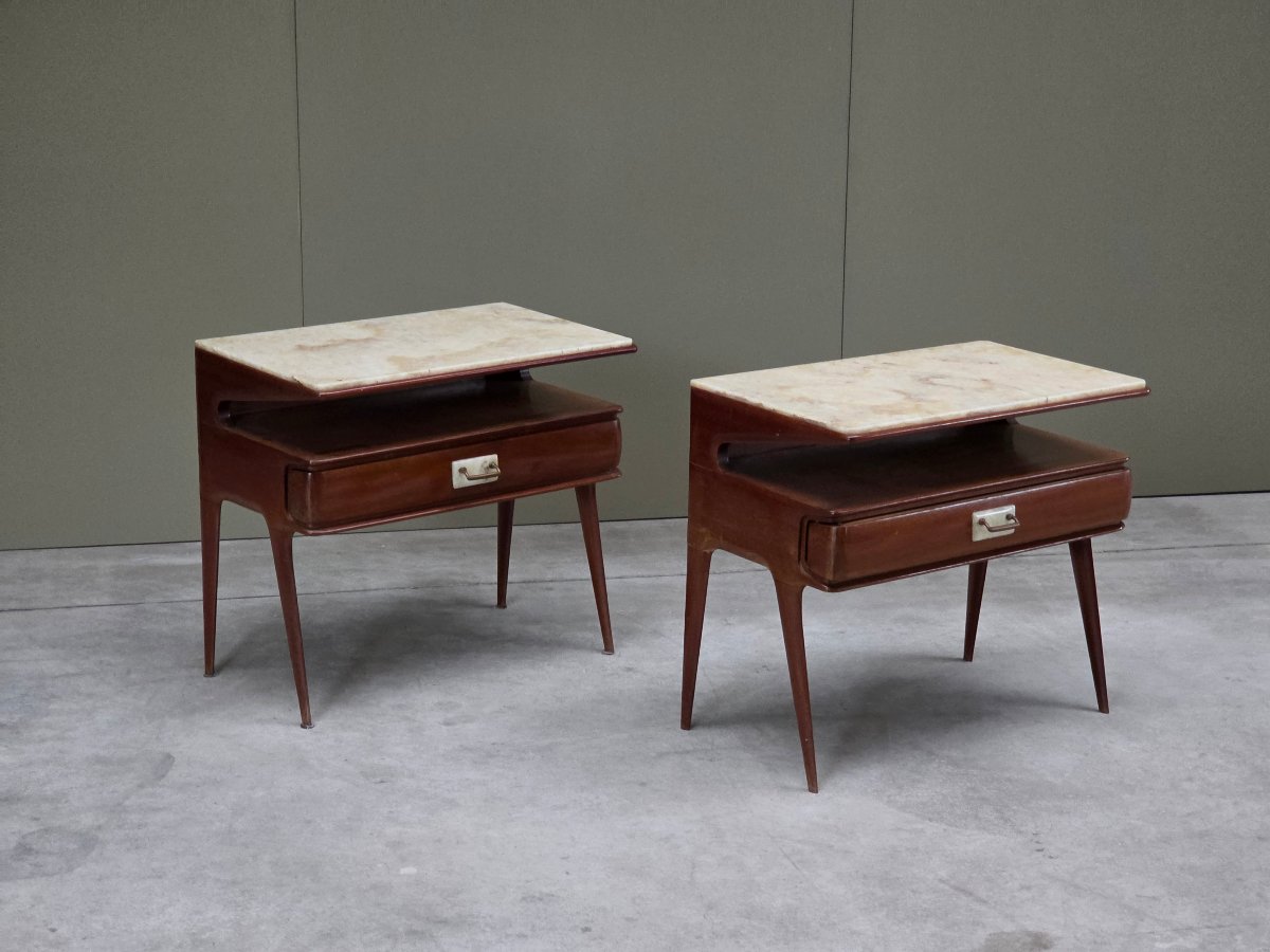 Pair Of Italian Nightstands In Mahogany And Onyx, Designer Piece, 1950s-photo-2
