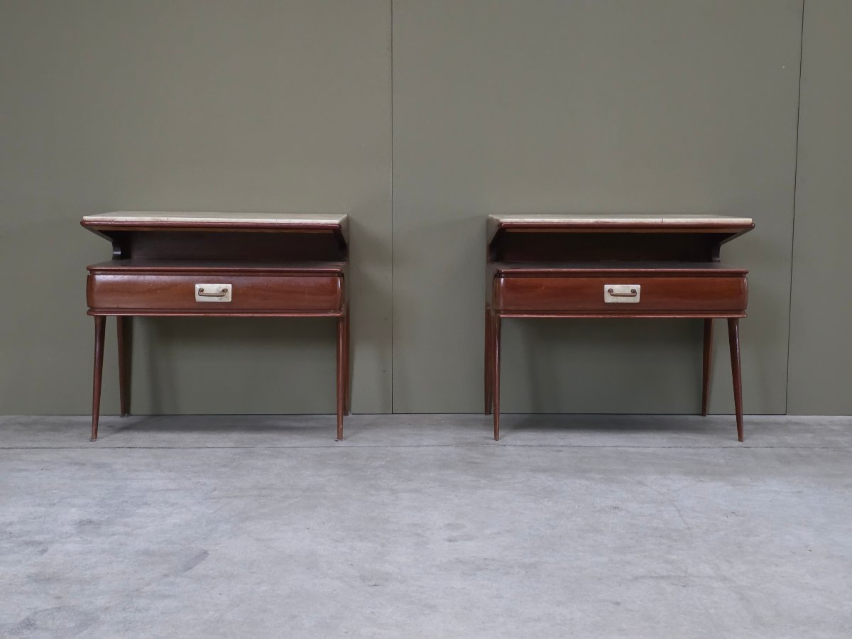 Pair Of Italian Nightstands In Mahogany And Onyx, Designer Piece, 1950s-photo-3