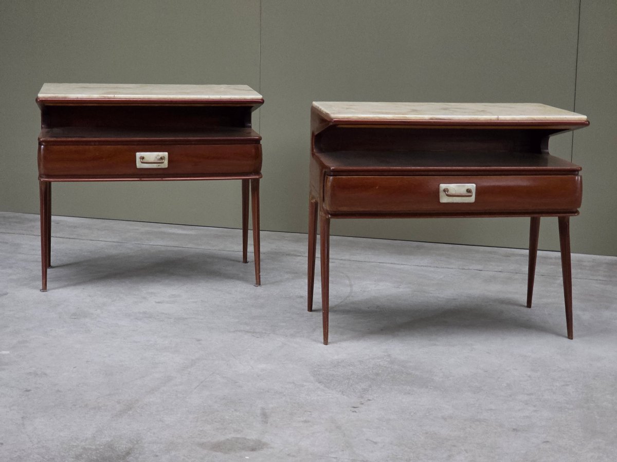 Pair Of Italian Nightstands In Mahogany And Onyx, Designer Piece, 1950s-photo-4