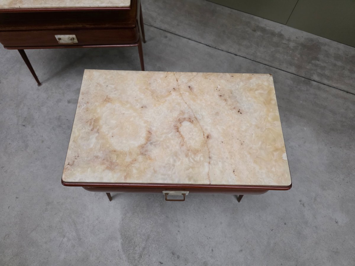 Pair Of Italian Nightstands In Mahogany And Onyx, Designer Piece, 1950s-photo-5