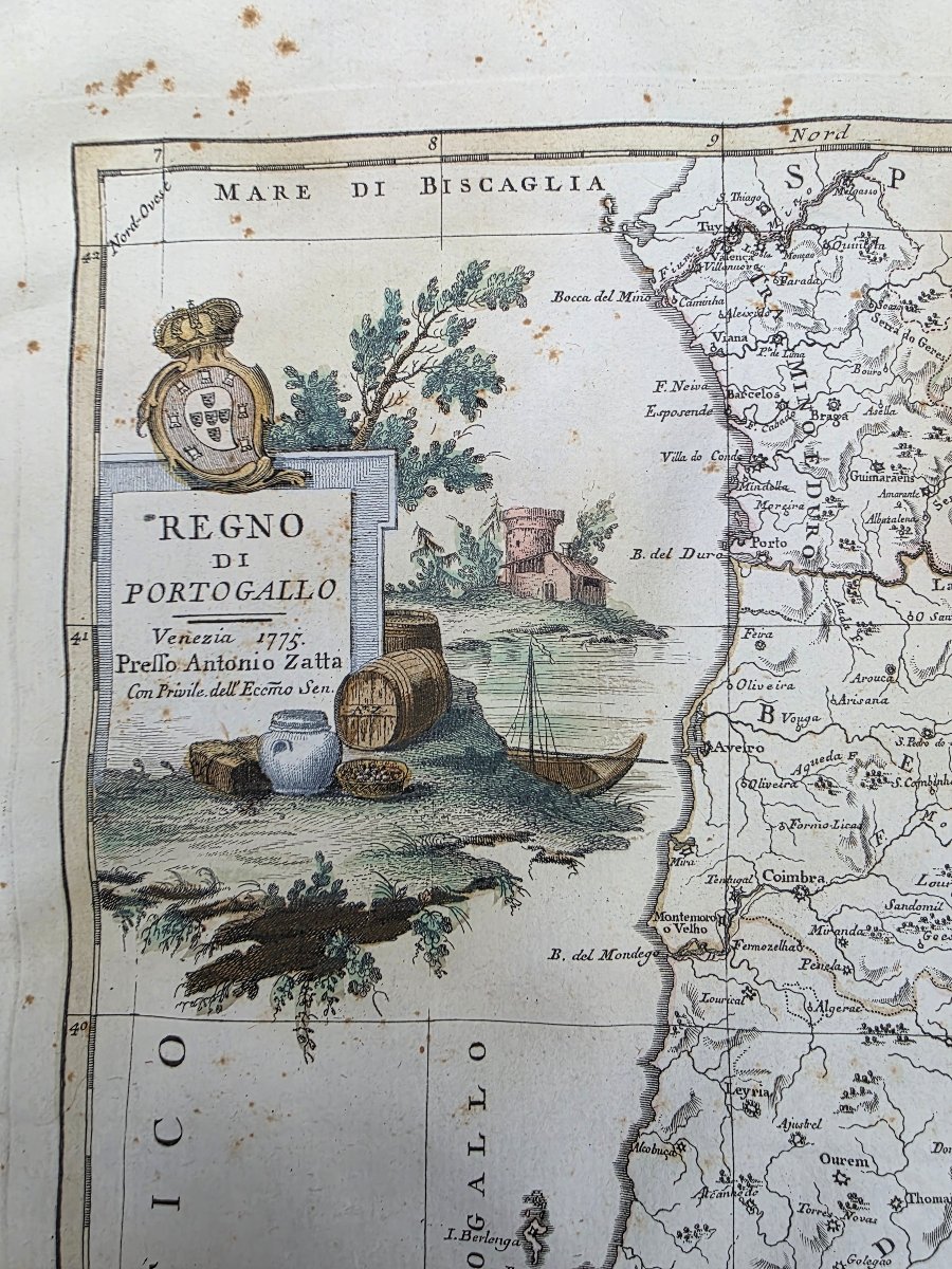 Carte géographique du Royaume de Portugal, Antonio Zatta, Venise 1775, XVIIIe siècle -photo-2