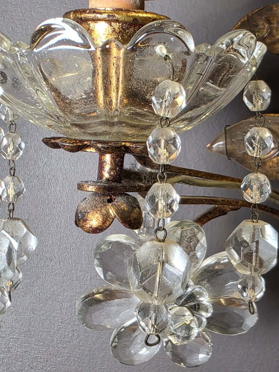 Paire d’appliques en métal doré et cristal, style Maison Baguès, vers 1950-60-photo-1