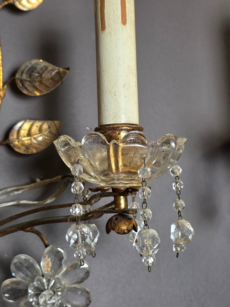 Paire d’appliques en métal doré et cristal, style Maison Baguès, vers 1950-60-photo-2