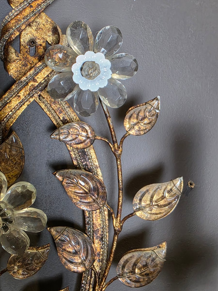Paire d’appliques en métal doré et cristal, style Maison Baguès, vers 1950-60-photo-5