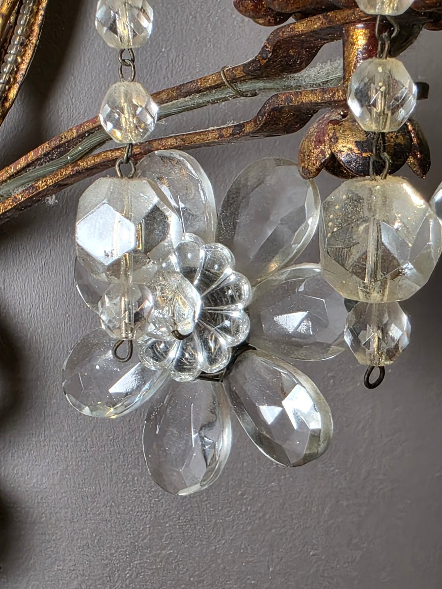 Paire d’appliques en métal doré et cristal, style Maison Baguès, vers 1950-60-photo-7