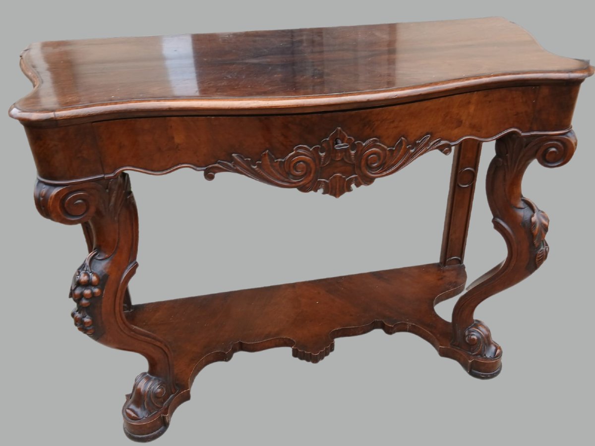 Paire de consoles Louis-Philippe en noyer sculpté – Vénétie, XIXe siècle-photo-3