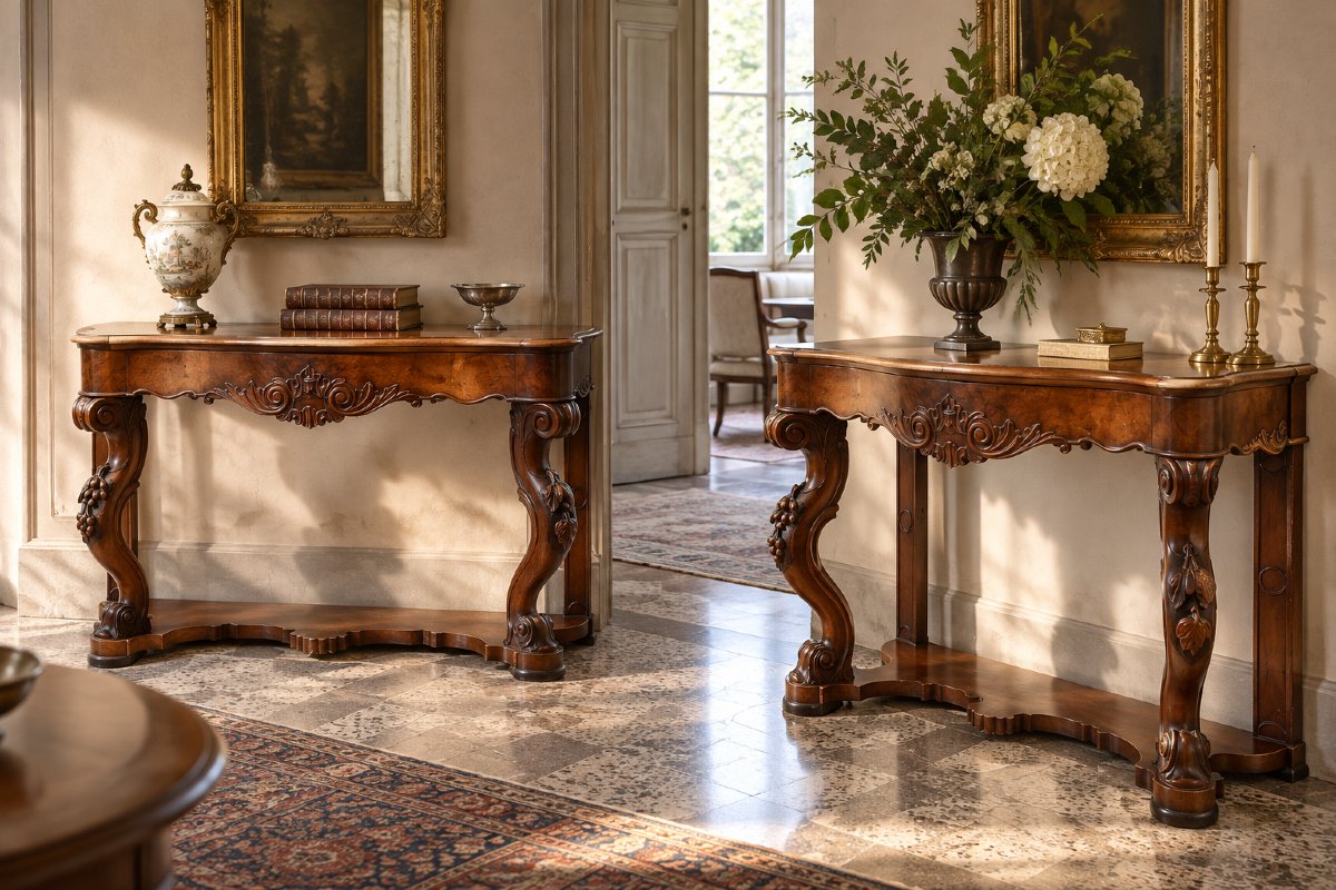 Paire de consoles Louis-Philippe en noyer sculpté – Vénétie, XIXe siècle-photo-4